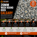 20mm washed round rock landscape stone in Calgary with bulk delivery for garden beds, pathways, drainage, borders, and decorative landscaping.