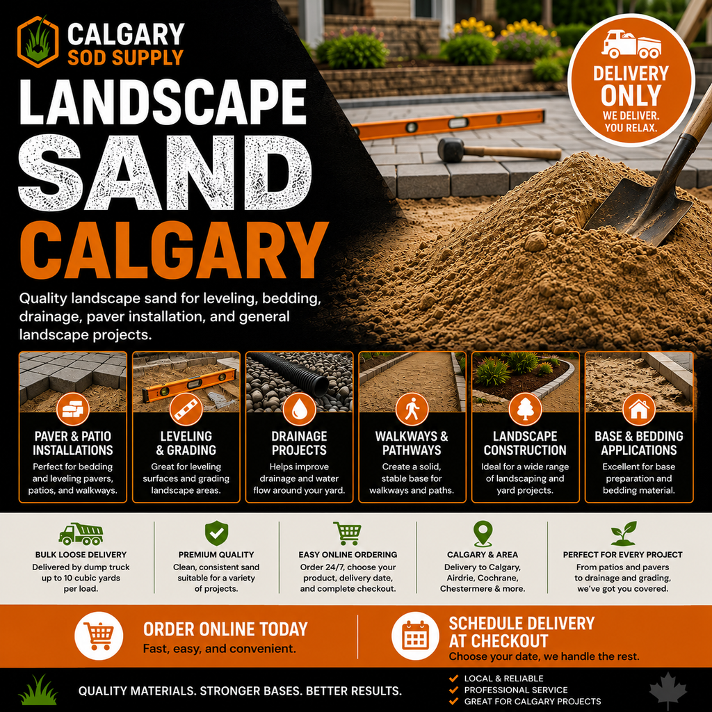 Landscape sand delivery in Calgary for paver installations, leveling, drainage, and landscaping projects.