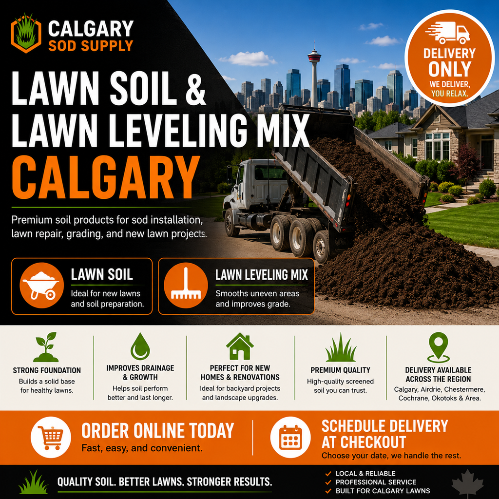 Calgary lawn soil and lawn leveling mix with bulk delivery for new lawns, lawn repair, grading, and landscaping projects throughout Calgary.